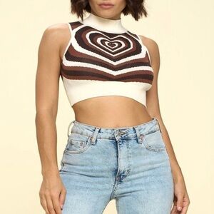 Heart Patterned Sleeveless Crop Top
